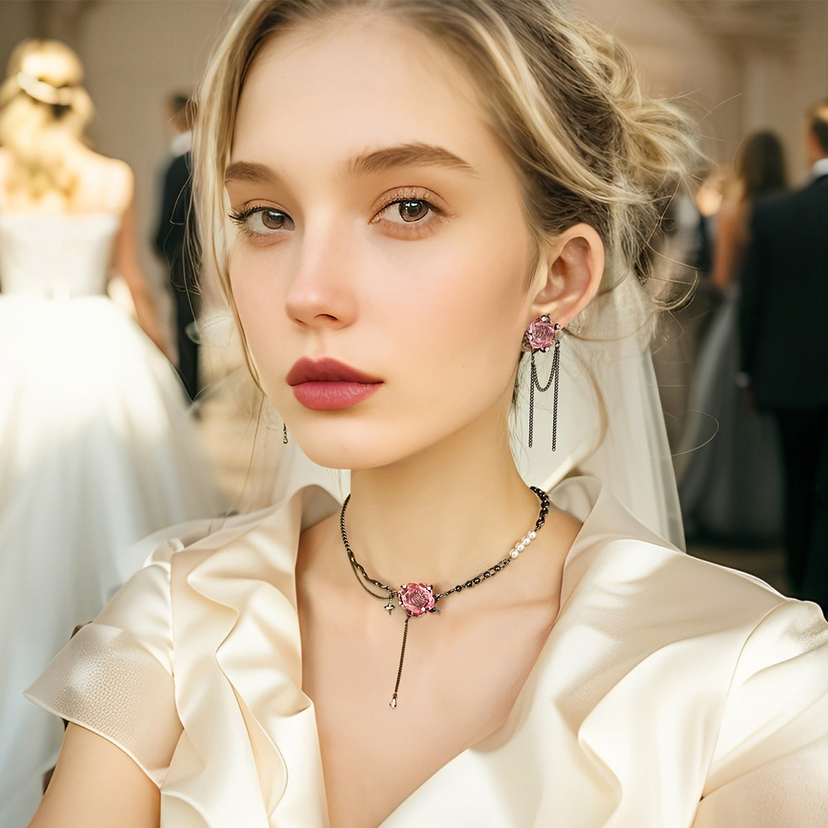 Pink Rose Dark Gothic Necklace/Earrings【varieties】