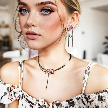 Pink Rose Dark Gothic Necklace/Earrings【varieties】