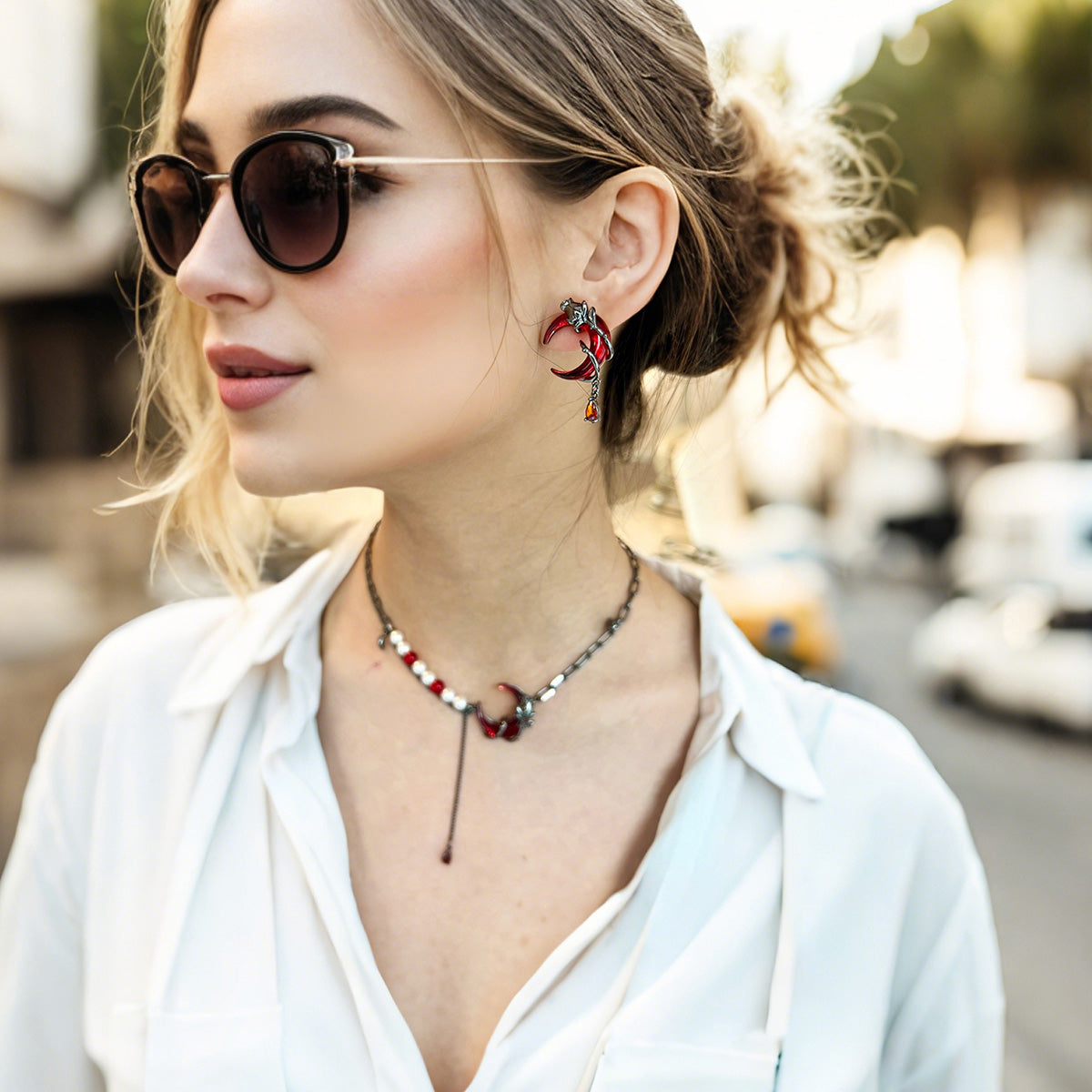 Blood Moon Rose Jewelry Set – Necklace / Bracelet / Earrings