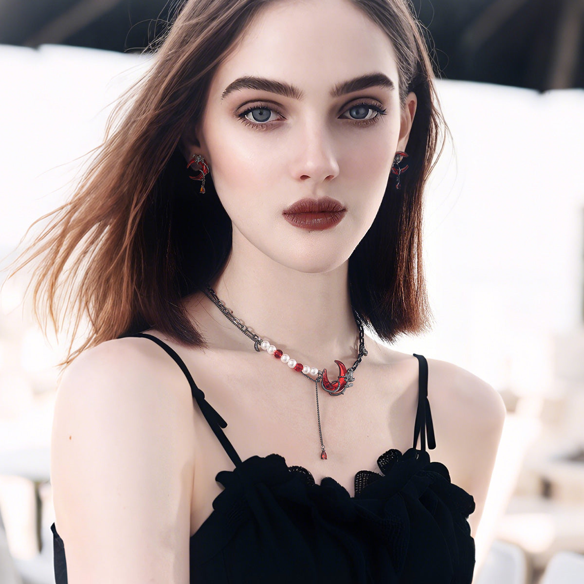 Blood Moon Rose Jewelry Set – Necklace / Bracelet / Earrings