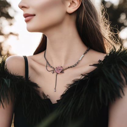 Pink Rose Dark Gothic Necklace/Earrings【varieties】