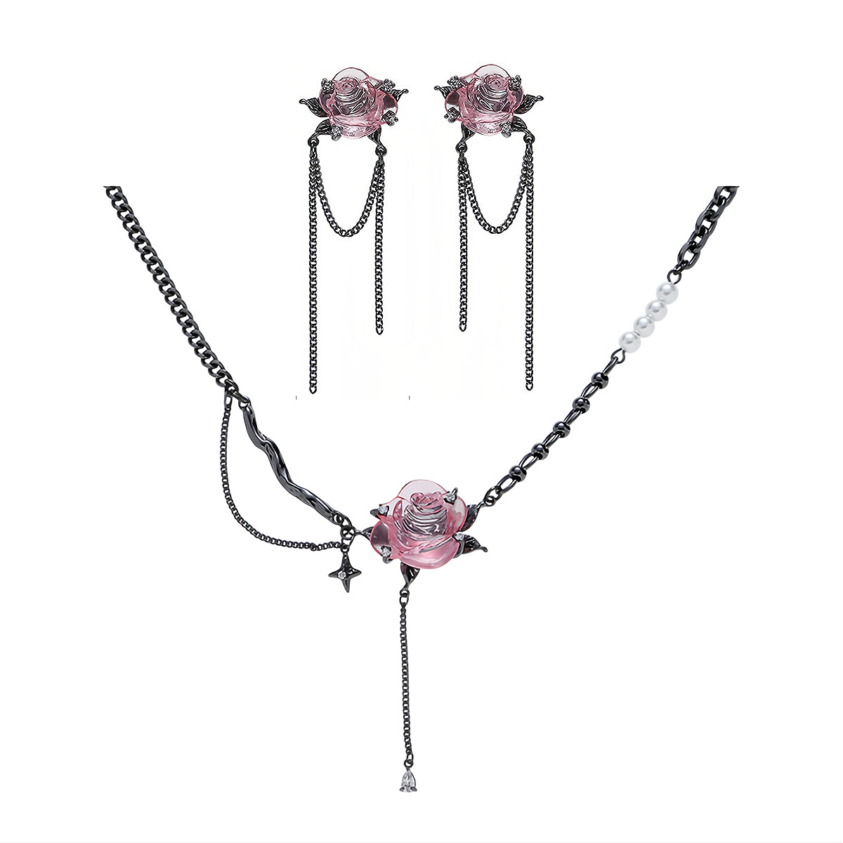 Pink Rose Dark Gothic Necklace/Earrings【varieties】
