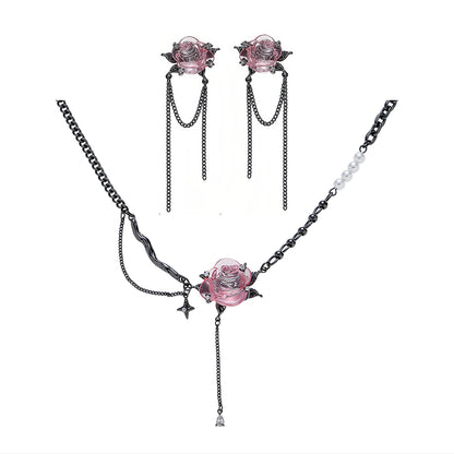 Pink Rose Dark Gothic Necklace/Earrings【varieties】