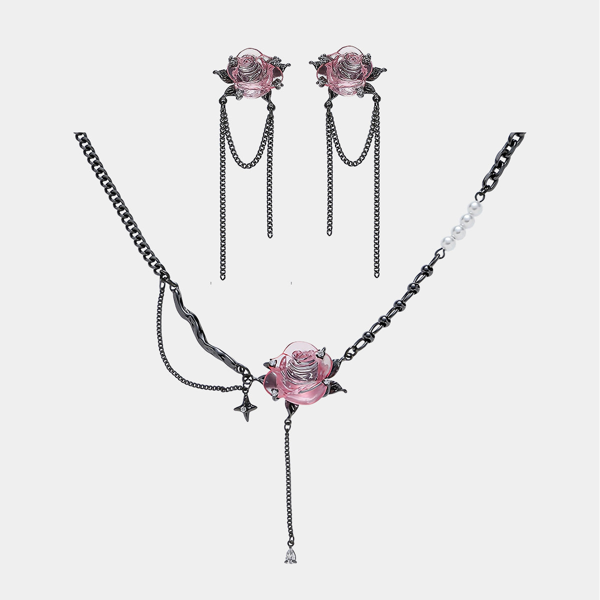 Pink Rose Dark Gothic Necklace/Earrings【varieties】