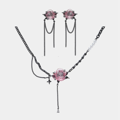 Pink Rose Dark Gothic Necklace/Earrings【varieties】